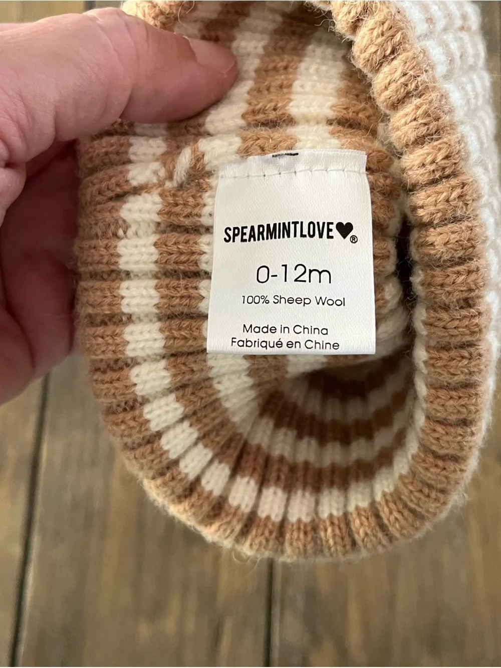Spearmintlove Kids Cozy Ribbed Beanie in Cream and Tan size 0-12mo